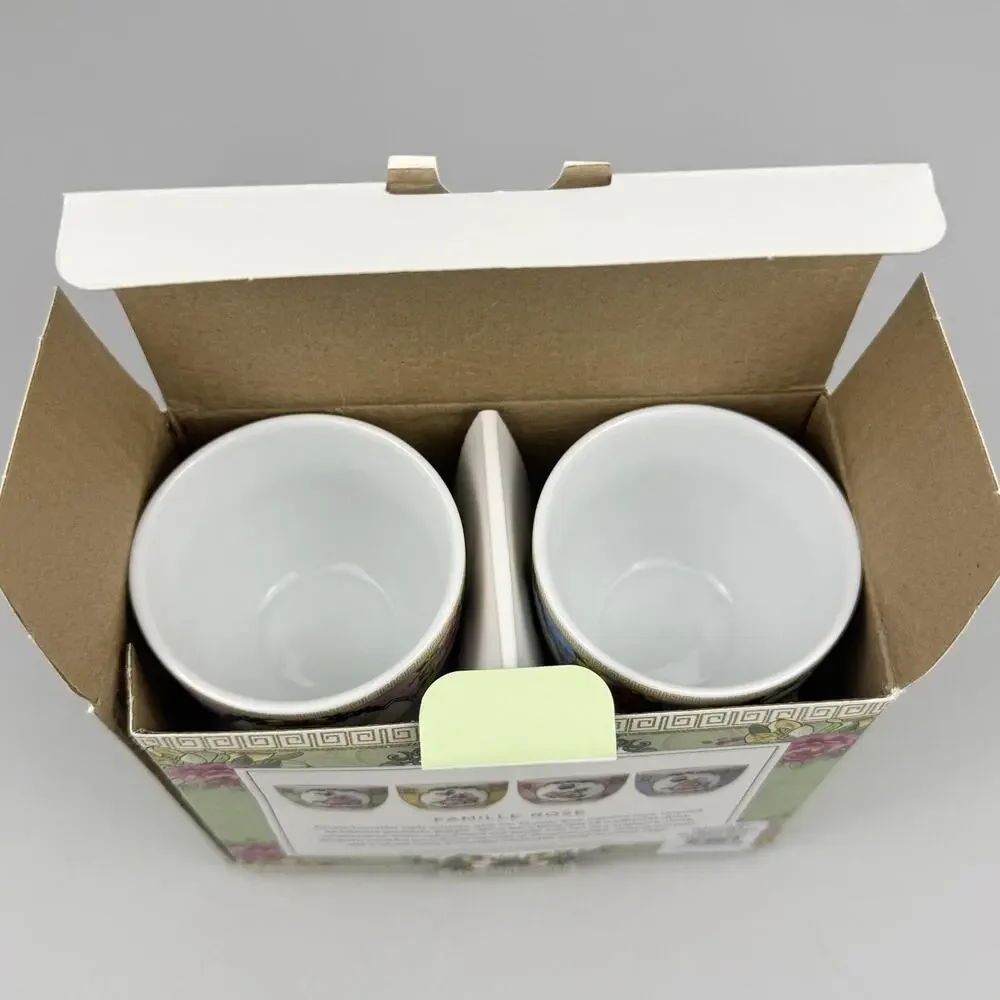 Williams Sonoma Famille Rose Espresso Cups Mixed Set Of 4 Pink Green Floral NIB